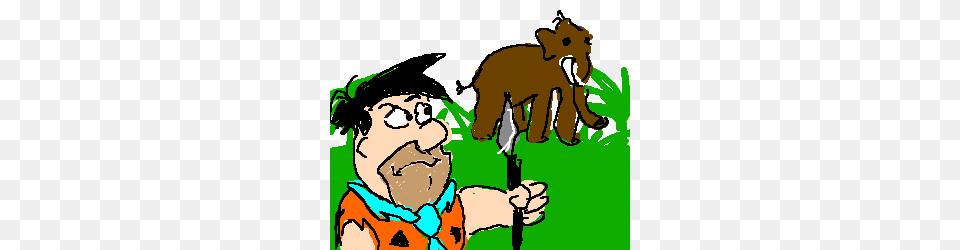 Fred Flintstone Hunting Wooly Mammoth Drawing, Baby, Person, Face, Head Free Transparent Png