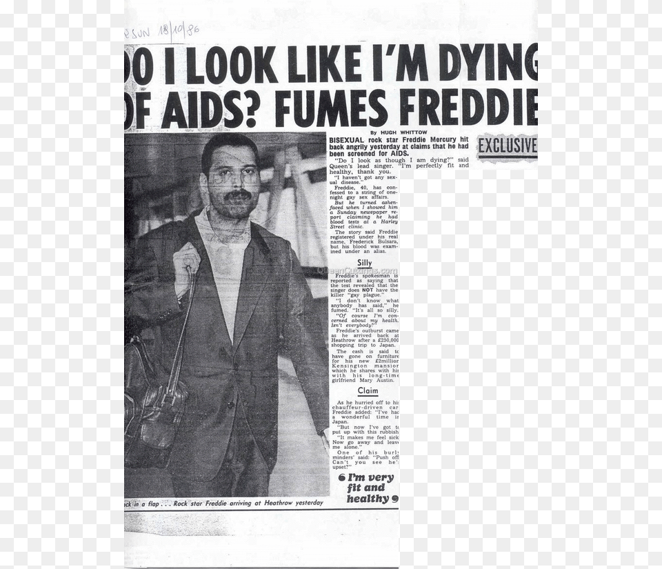 Freddie Mercury Aids, Adult, Male, Man, Newspaper Free Png Download
