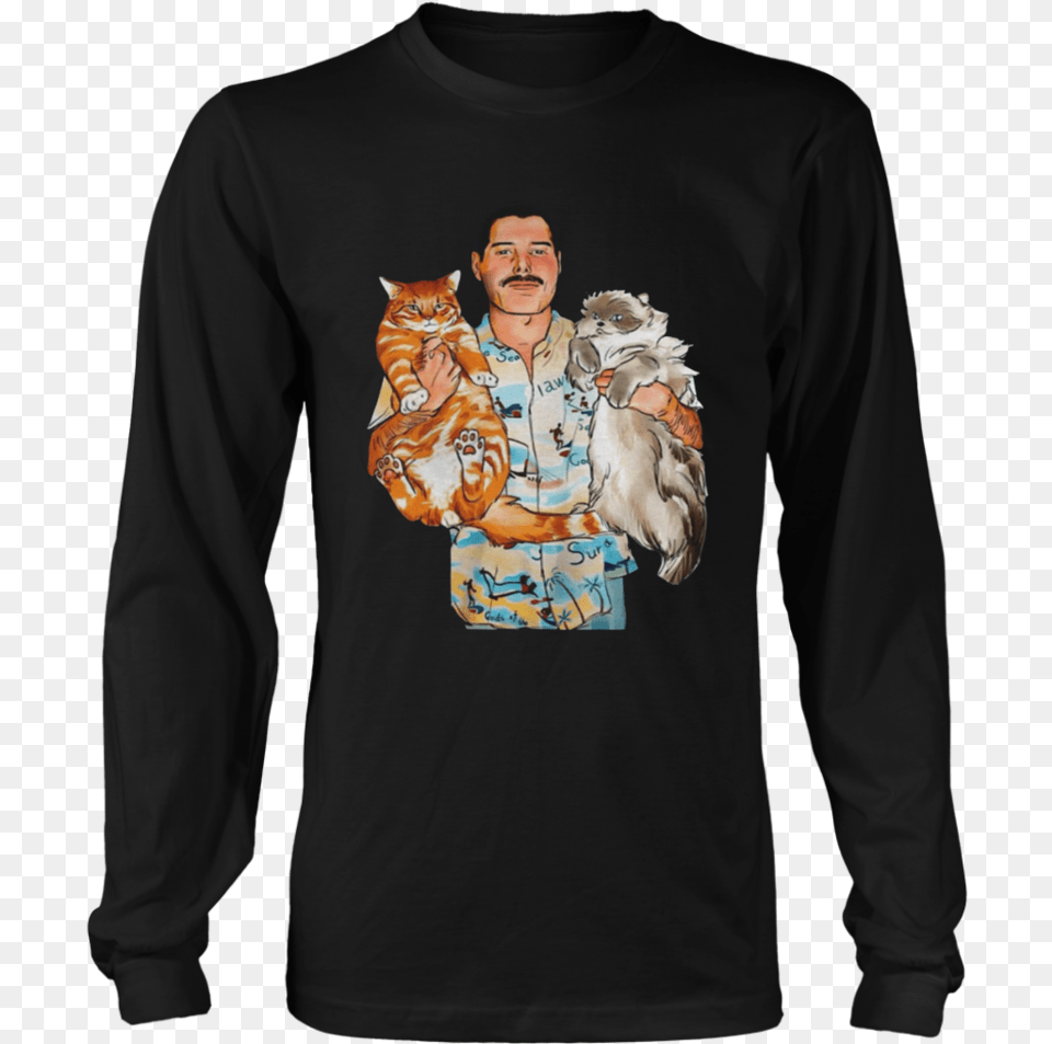 Freddie Mercury With His Cats Shirt Freddie Mercury Cat T Shirt, T-shirt, Sleeve, Clothing, Long Sleeve Free Transparent Png