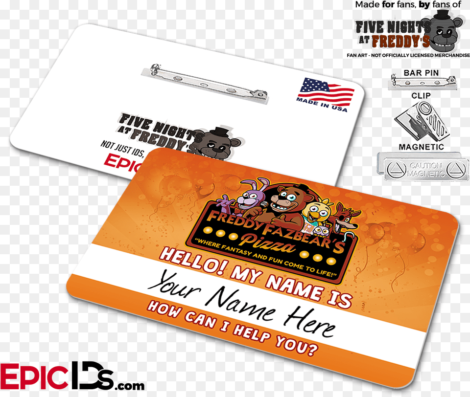 Freddy Fazbear S Pizza Fnaf Employee Name Badge, Text, Business Card, Paper, Face Free Png Download