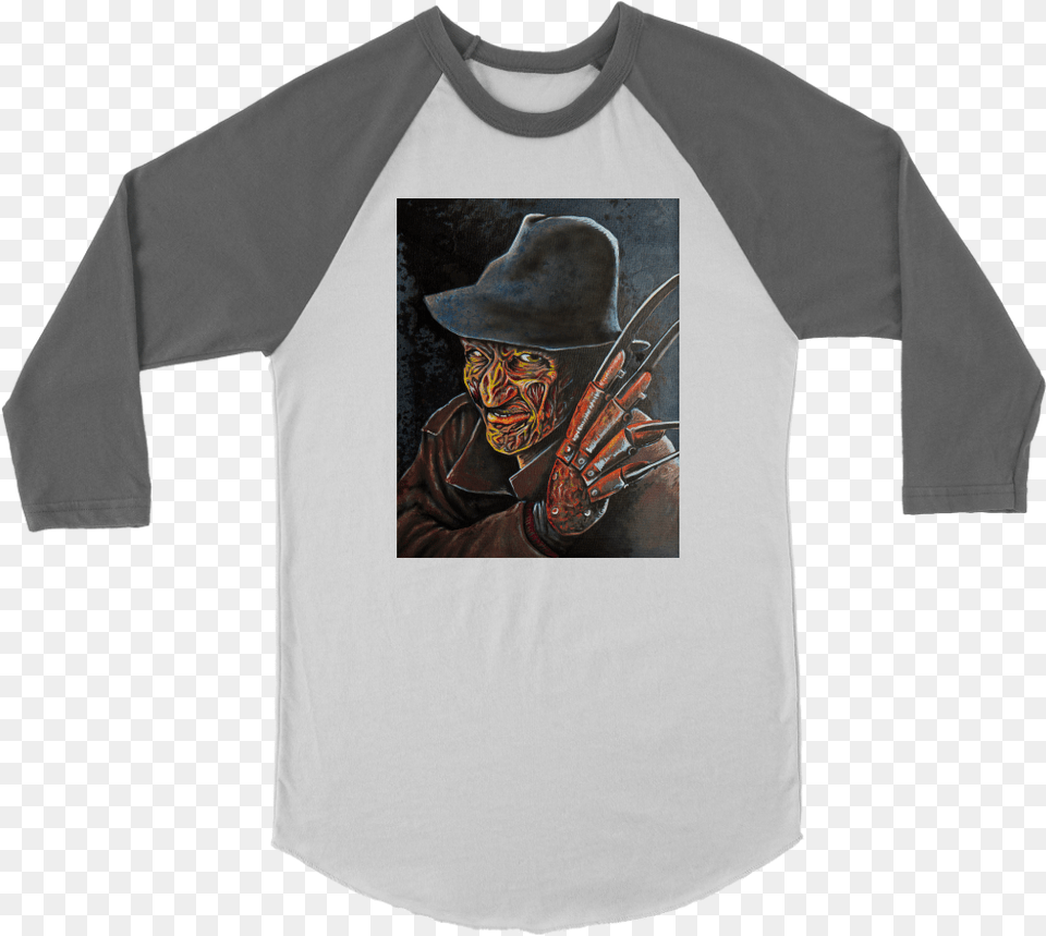Freddy Krueger With Brimmed Hat From Nightmare On Elm Daddy39s Little Camping Buddy Raglan Tee Camping Wilderness, T-shirt, Sleeve, Long Sleeve, Clothing Free Png