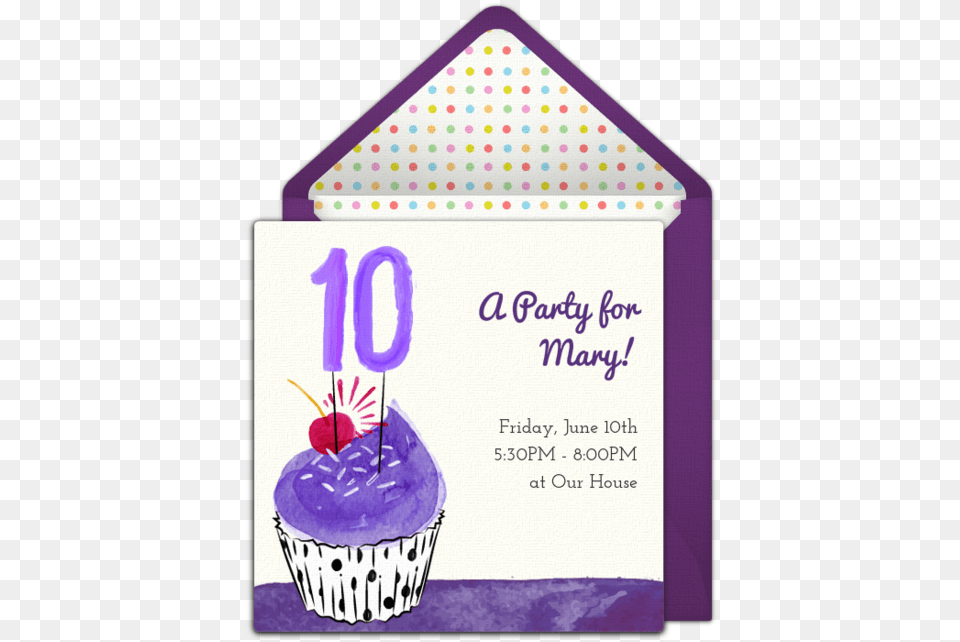 Free 10th Birthday Party Invitation With A Cute Cupcake, Person, People, Mail, Greeting Card Png Image