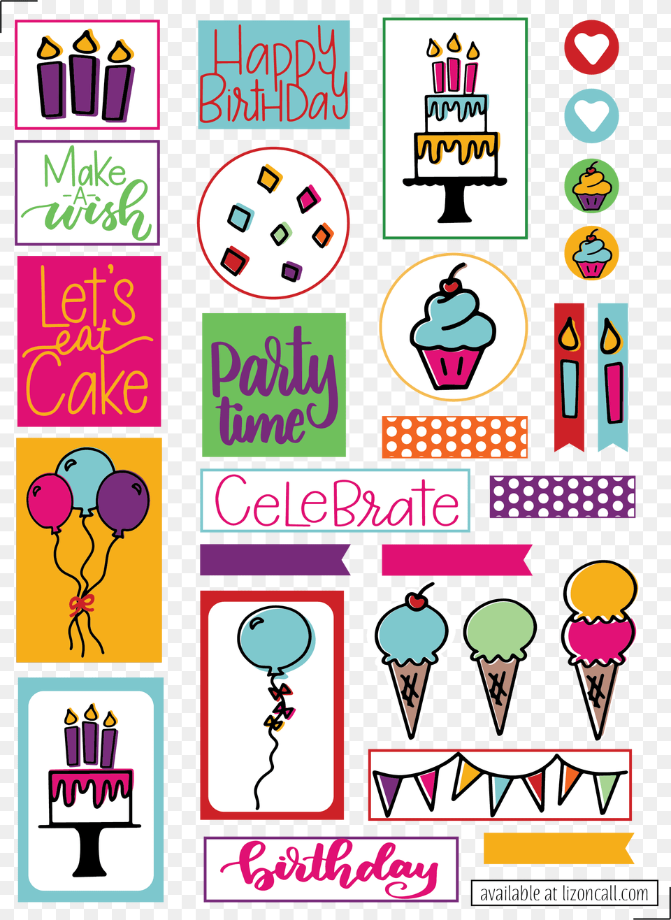 Free Birthday Planner Stickers Printable Happy Birthday Planner Stickers, Cream, Dessert, Food, Ice Cream Png