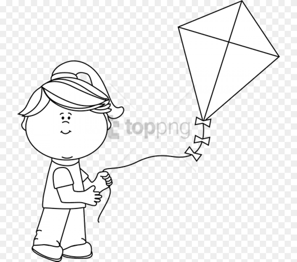 Free Black And White Girl Flying A Kite Holding Kites Clipart Black And White, Toy, Baby, Person, Face Png Image