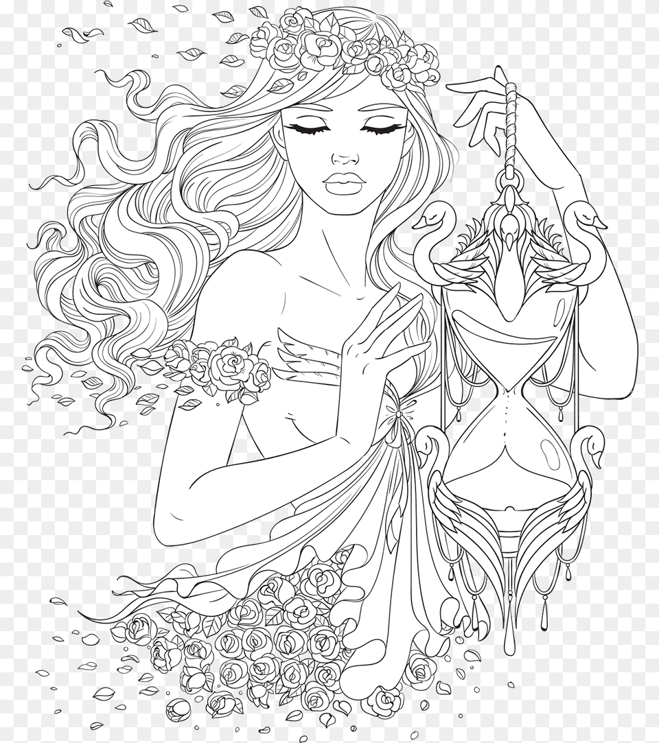 Free Blank Coupon Lineart Colouring Pages For Adults Girl, Art, Drawing, Book, Comics Png Image