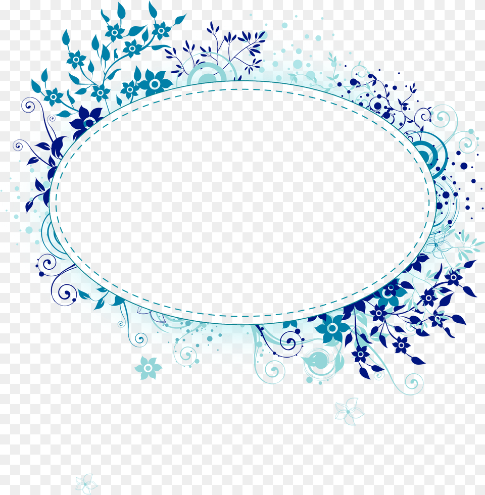 Blue Heart Frame Blue Round Frame Flower, Oval, Plate, Art, Porcelain Free Png