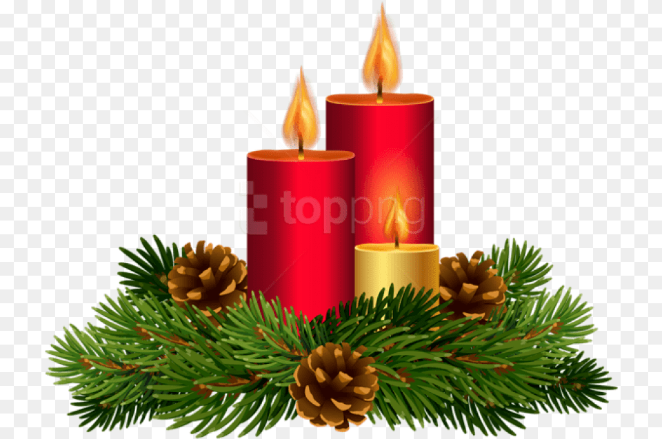 Christmas Candle Decor Christmas Red Candle Plant, Tree Free Transparent Png