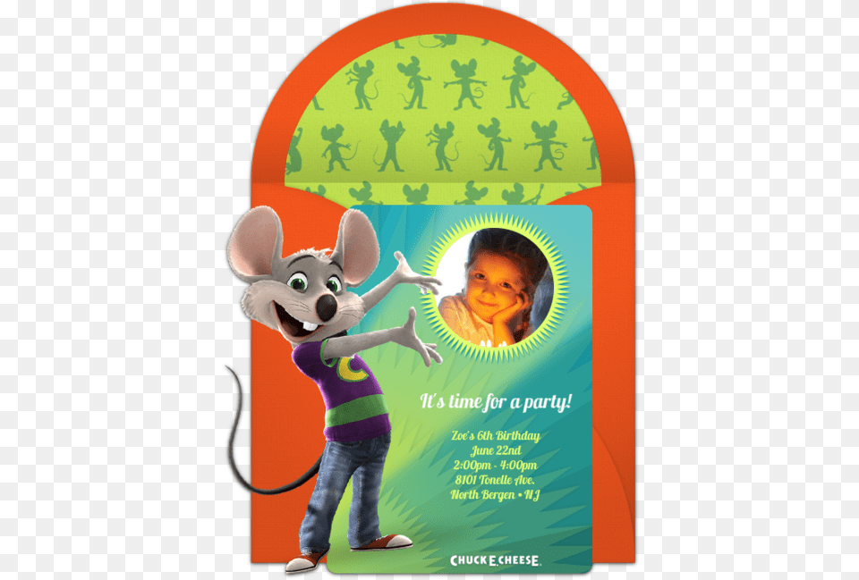 Chuck E Cheese Spotlight Online Invitation Chuck E Cheese Invitations, Advertisement, Poster, Child, Female Free Png Download