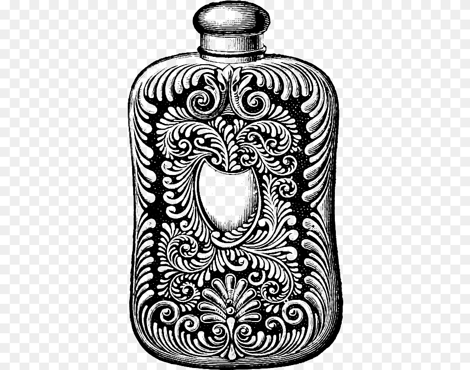 Free Clip Art Decorative Vintage Flask Bottle Vintage Flask Bottle Clipart, Gray Png Image