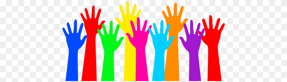 Clip Art Of A Group Of Colorful Hands Raised In The Air, Clothing, Glove, Person Free Png