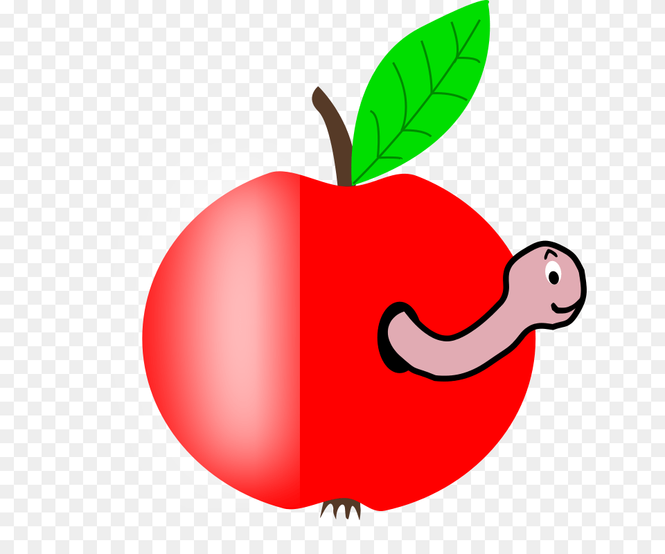 Free Clipart Apple Red With A Green Leaf With Funny Worm, Plant, Food, Fruit, Produce Png
