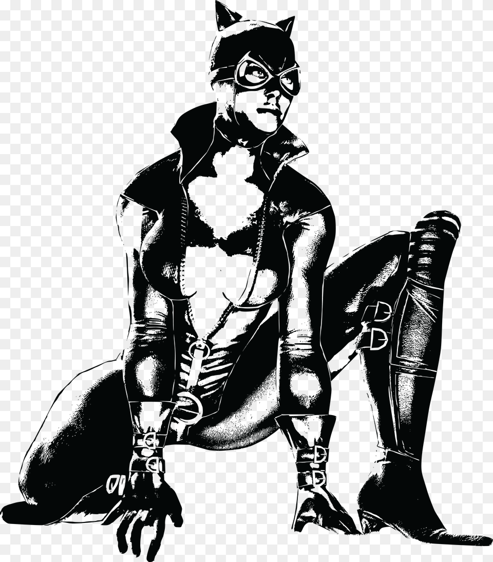 Clipart Jpg Eps Ai Svg Cdr Catwoman Clipart Black And White, Person, Animal, Cat, Mammal Free Png Download