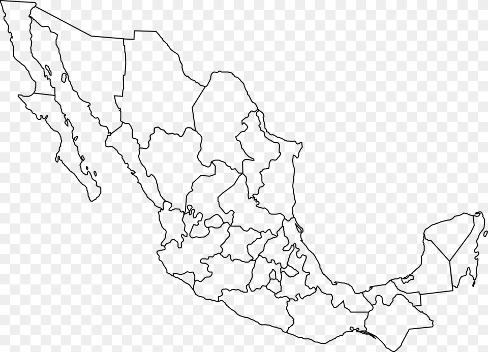 Clipart Of A Black And White Map Of Mexico Blank Map Of Mexico States, Chart, Plot, Outdoors Free Transparent Png