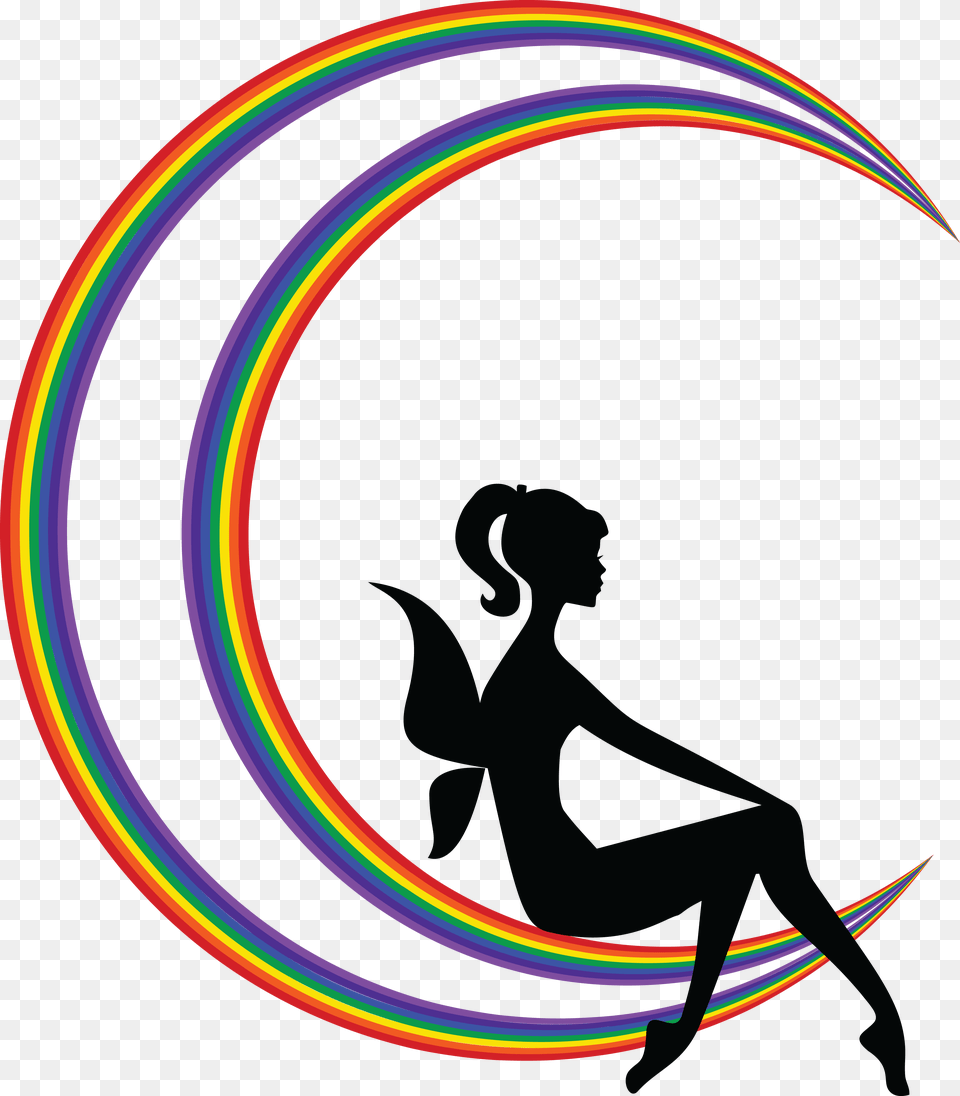 Clipart Of A Black Silhouetted Female Fairy Sitting Fairy Sitting On Moon Silhouette, Hoop, Nature, Night, Outdoors Free Transparent Png