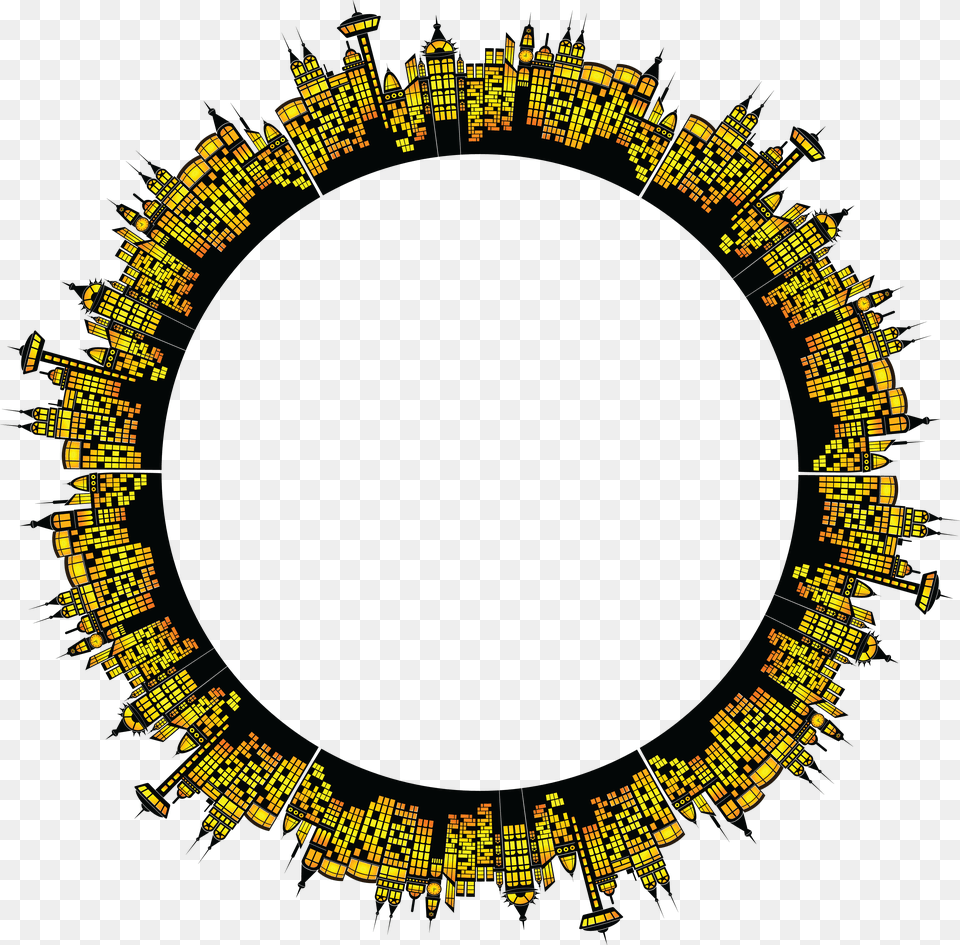 Clipart Of A Circular Frame Of Glowing City Buildings City Frame, Accessories, Chandelier, Lamp, Outdoors Free Transparent Png