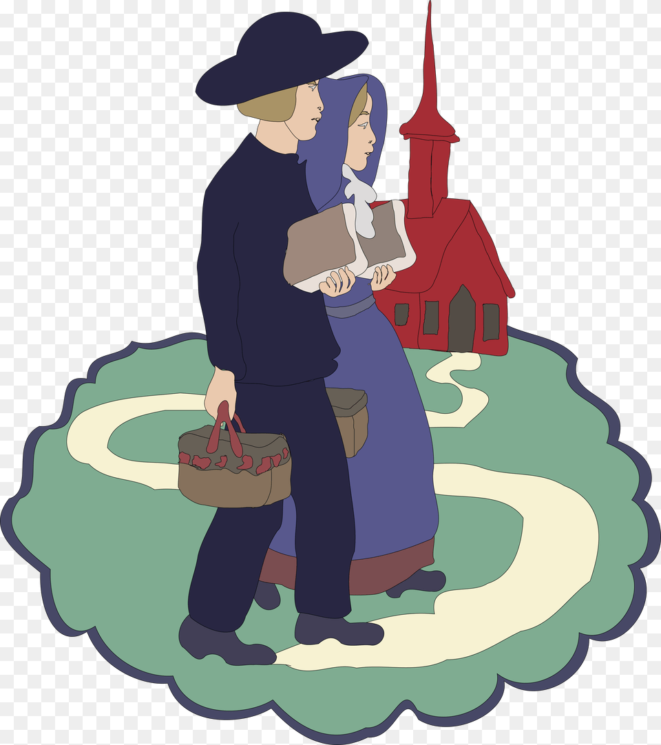 Clipart Of A Couple Of Children Near A School Amish Clipart, Clothing, Hat, Person, Boy Free Transparent Png
