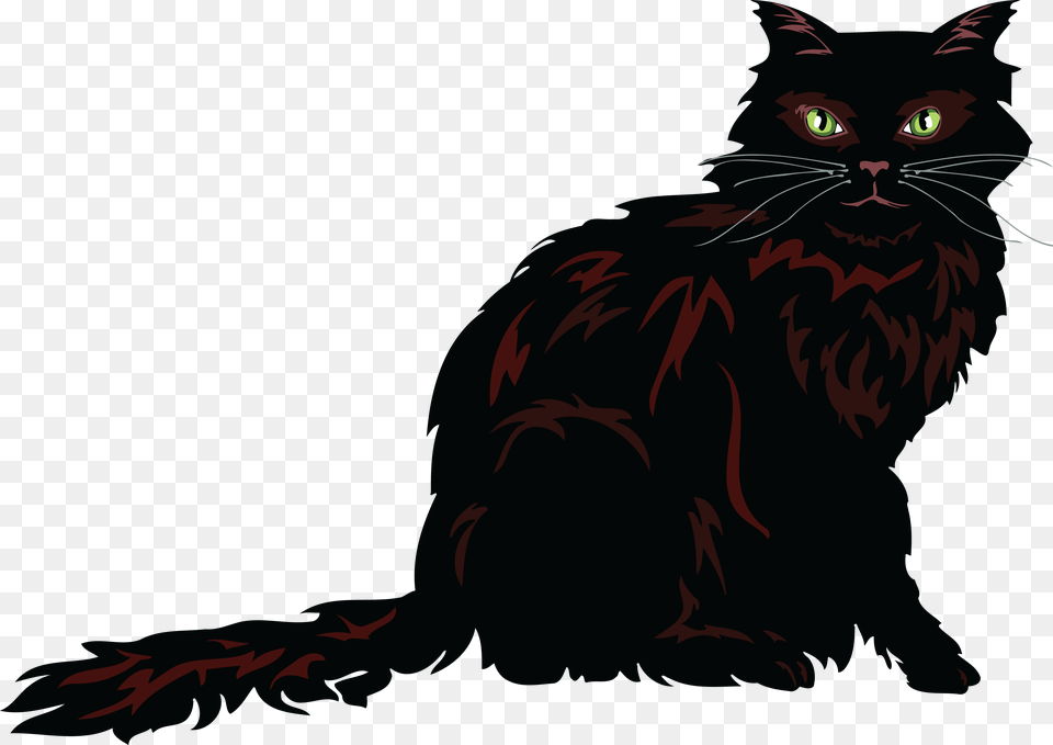 Free Clipart Of A Long Haired Cat, Animal, Mammal, Pet, Black Cat Png Image