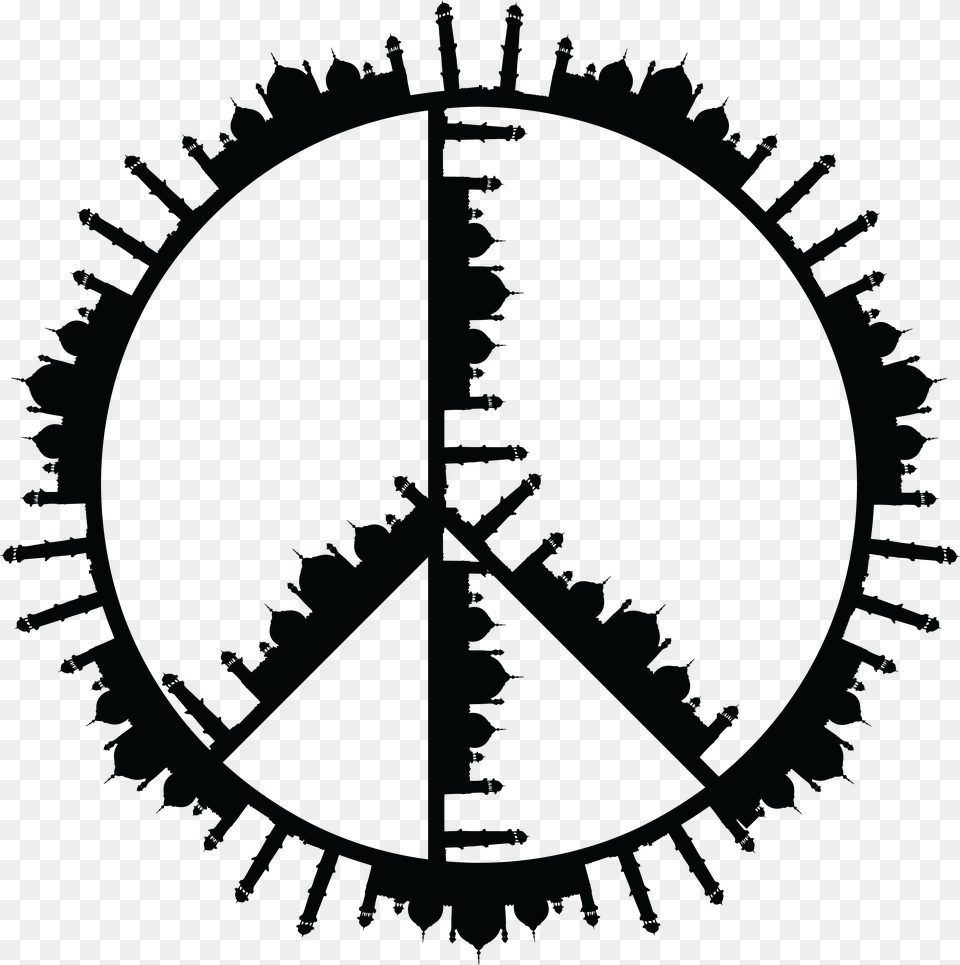 Clipart Of A Peace Symbol Of Mosques In Black And White, Machine, Gear Free Png Download