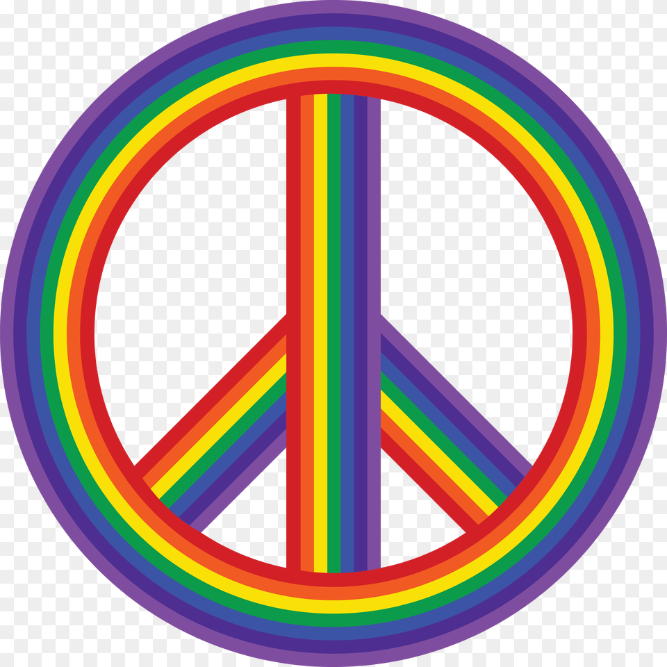 Free Clipart Of A Rainbow Peace Symbol Rainbow Peace Sign, Light, Logo, Disk Png