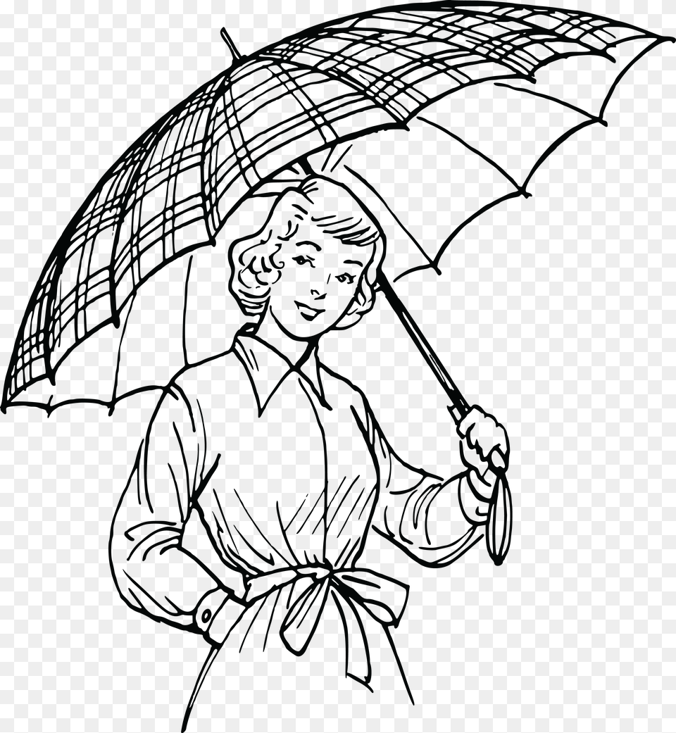 Free Clipart Of A Retro Black And White Woman With Umbrella Black And White Free Clipart, Art, Accessories, Ornament Png Image