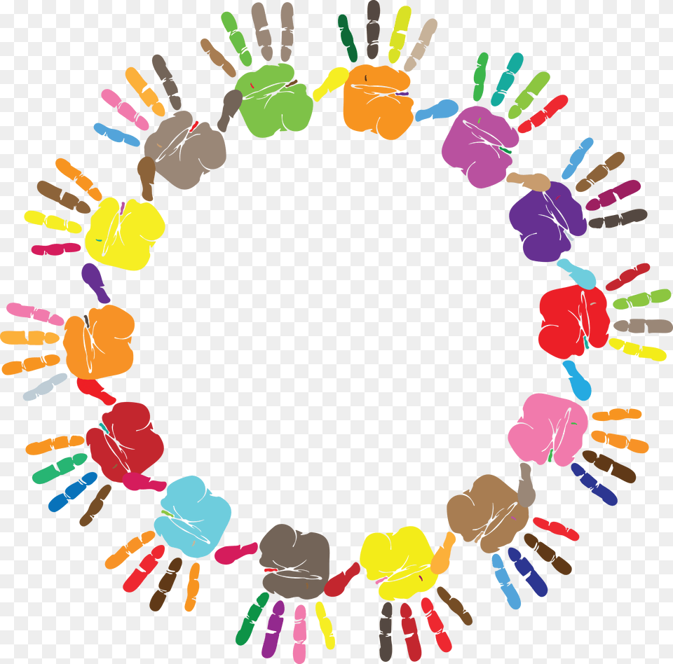 Clipart Of A Round Frame Of Handprints In Color Colorful Hand Print, Body Part, Person, Baby Free Transparent Png