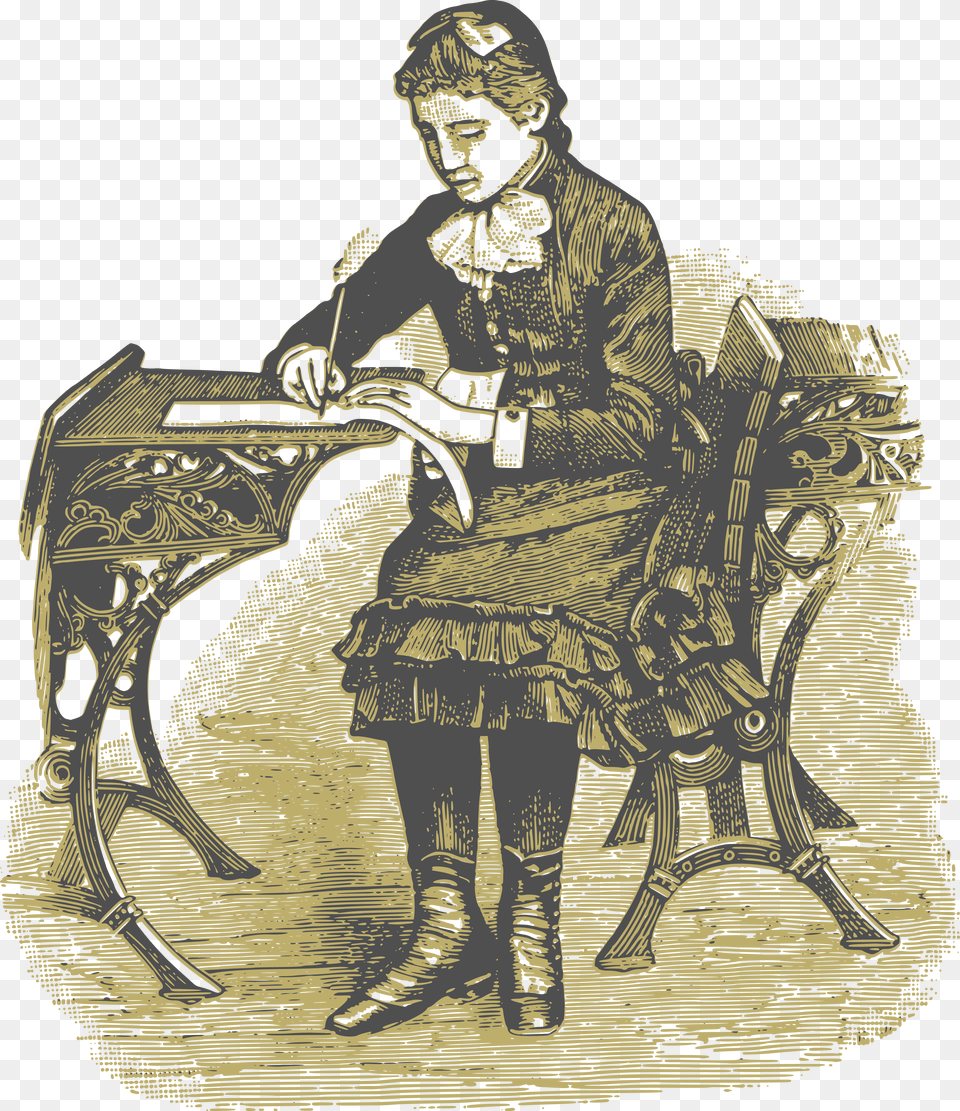 Free Clipart Of A School Girl Writing At A Desk Victorian School Clipart, Adult, Male, Man, Person Png