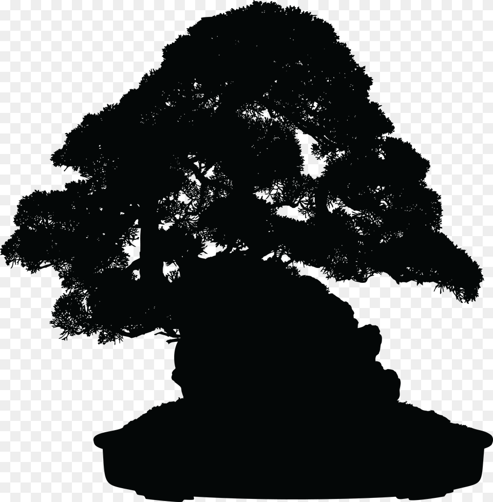 Free Clipart Of A Silhouetted Bonsai Plant Bonsai, Potted Plant, Tree, Silhouette Png Image