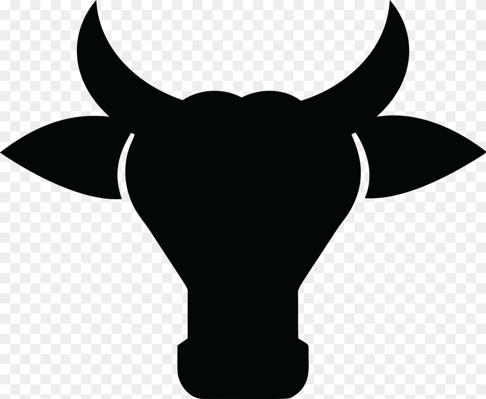 Clipart Of A Silhouetted Cow Head, Silhouette, Animal, Bull, Mammal Free Png