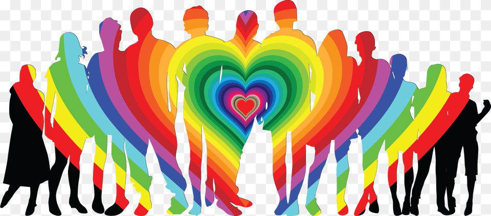 Free Clipart Of A Silhouetted Crowd With A Rainbow Heart, Art, Graphics, Modern Art, Adult Png