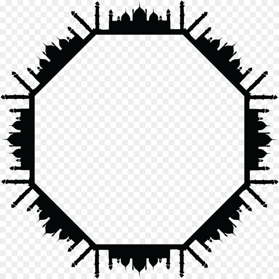 Clipart Of An Octagon Frame Of Mosques In Black And White, Symbol, Number, Text Free Png Download