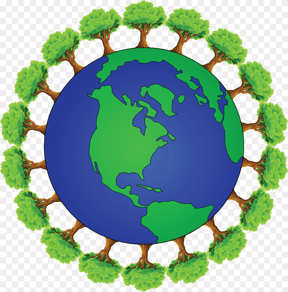 Clipart Of Planet Earth Encircled With Trees, Astronomy, Outer Space, Sphere, Globe Free Png