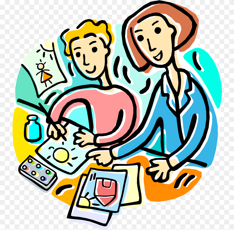 Free Clipart Of Students Doing Their Best Work Teacher Helping Cartoon, Art, Face, Head, Person Png Image