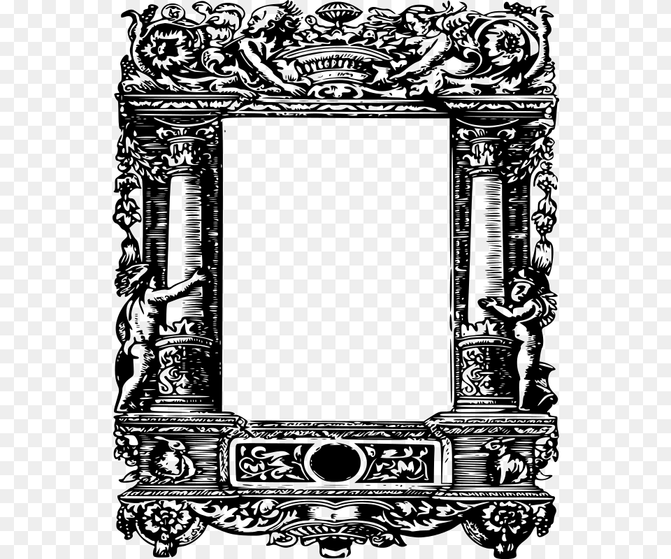 Clipart Ornate Curly Column Frame, Gray Free Png