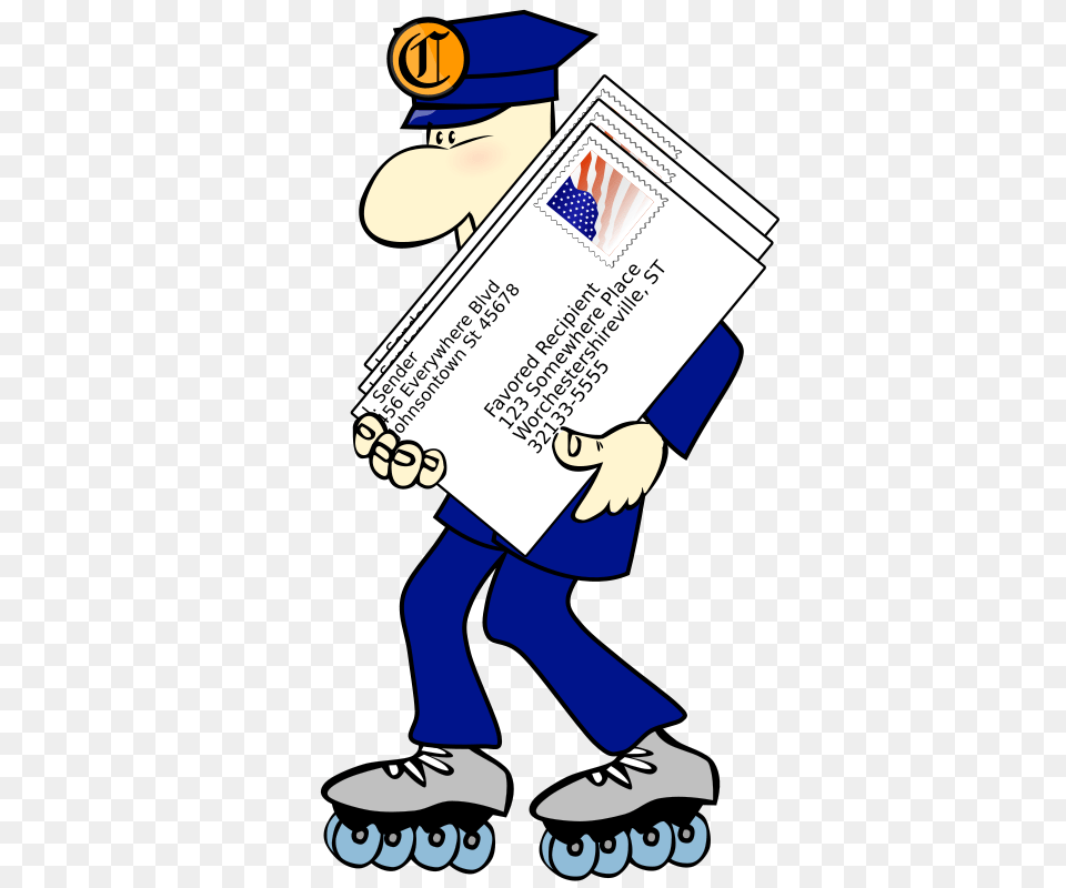 Clipart Postman On Skates Eady, Text, People, Person, Face Free Png