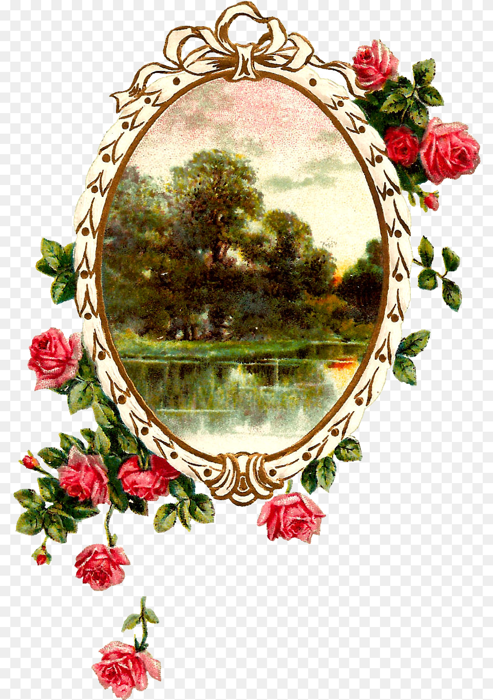 Digital Printable Label And Pink Rose Flower Frame Rose Flower Frames Design, Plant, Art, Painting Free Png Download