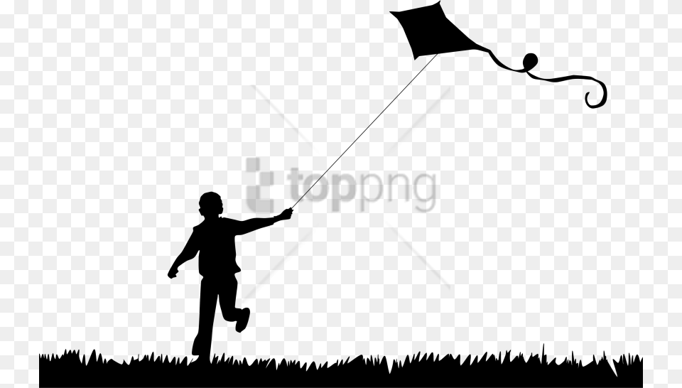Download Boy Flying Kite Silhouette Boy Holding Kite Silhouette, People, Person, Child, Male Free Png