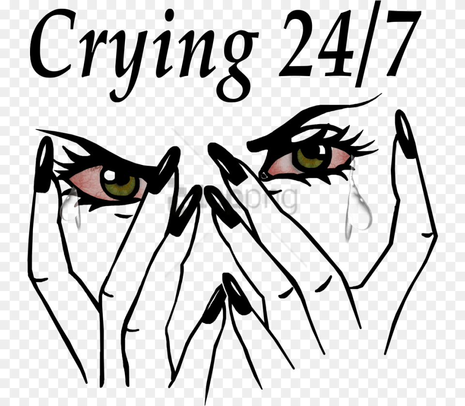 Download Crying 24 7 Images Background, Person, Text, Art, Handwriting Free Png