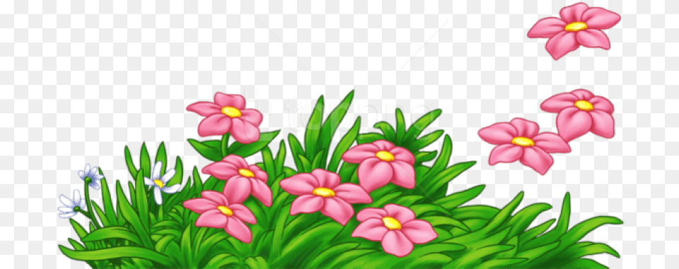 Free Download Grass With Pink Flowers Images Flower With Grass Clipart, Art, Floral Design, Graphics, Pattern Png