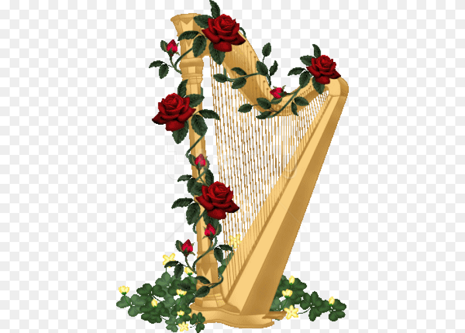 Free Download Harp With Roses Images Background Harp And Roses, Musical Instrument, Flower, Plant, Rose Png Image
