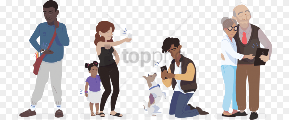 Download People Using Phones Images Background People With Phones, Person, Pants, Male, Walking Free Transparent Png