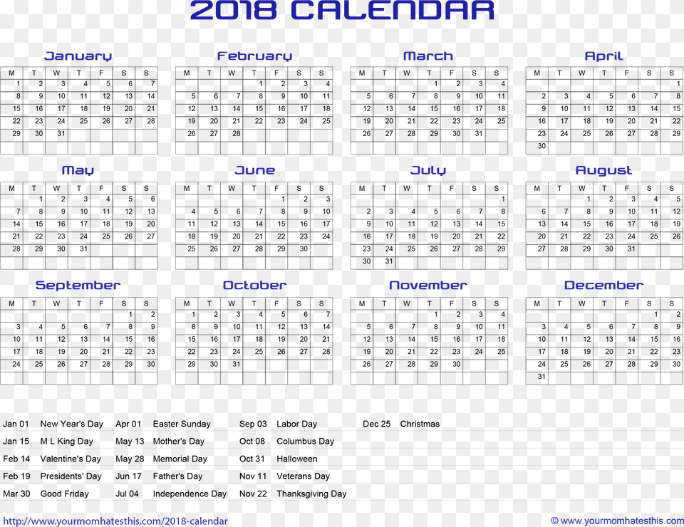 Free Empty Calendar Calendar 2018 Hd Wallpaper With Holiday, Text Png Image