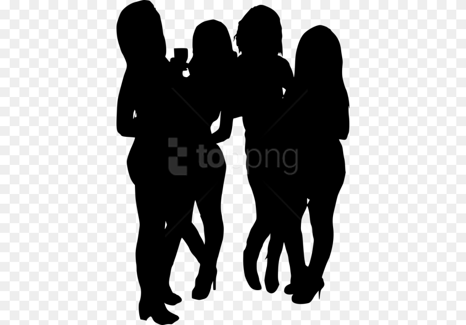 Girl Group Hoto Posing Silhouette Group Of Ladies Silhouette, Person, People, Adult, Man Free Png