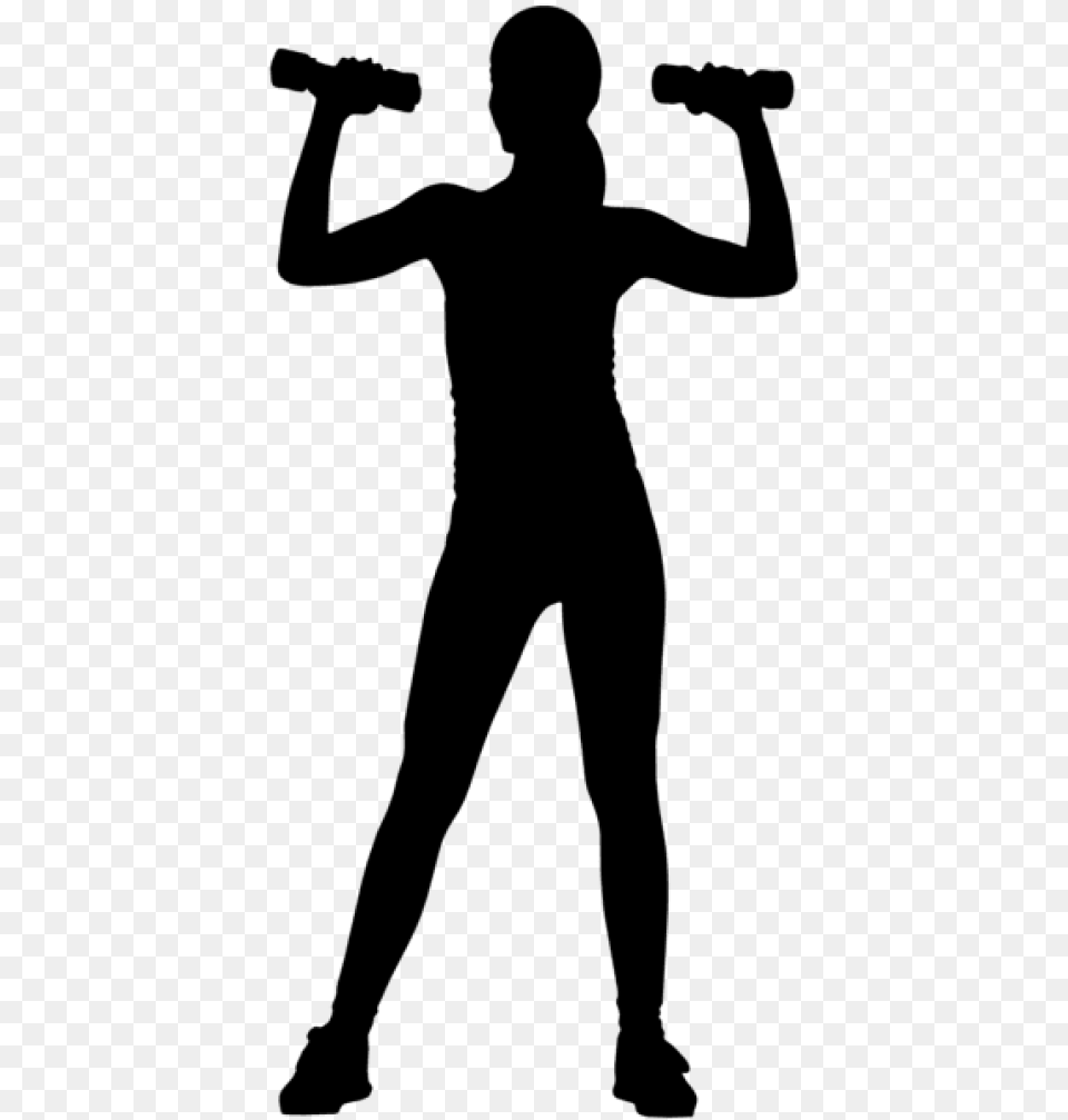 Girl With Dumbbells Silhouette Girl With Dumbbells Clipart, Gray Free Transparent Png