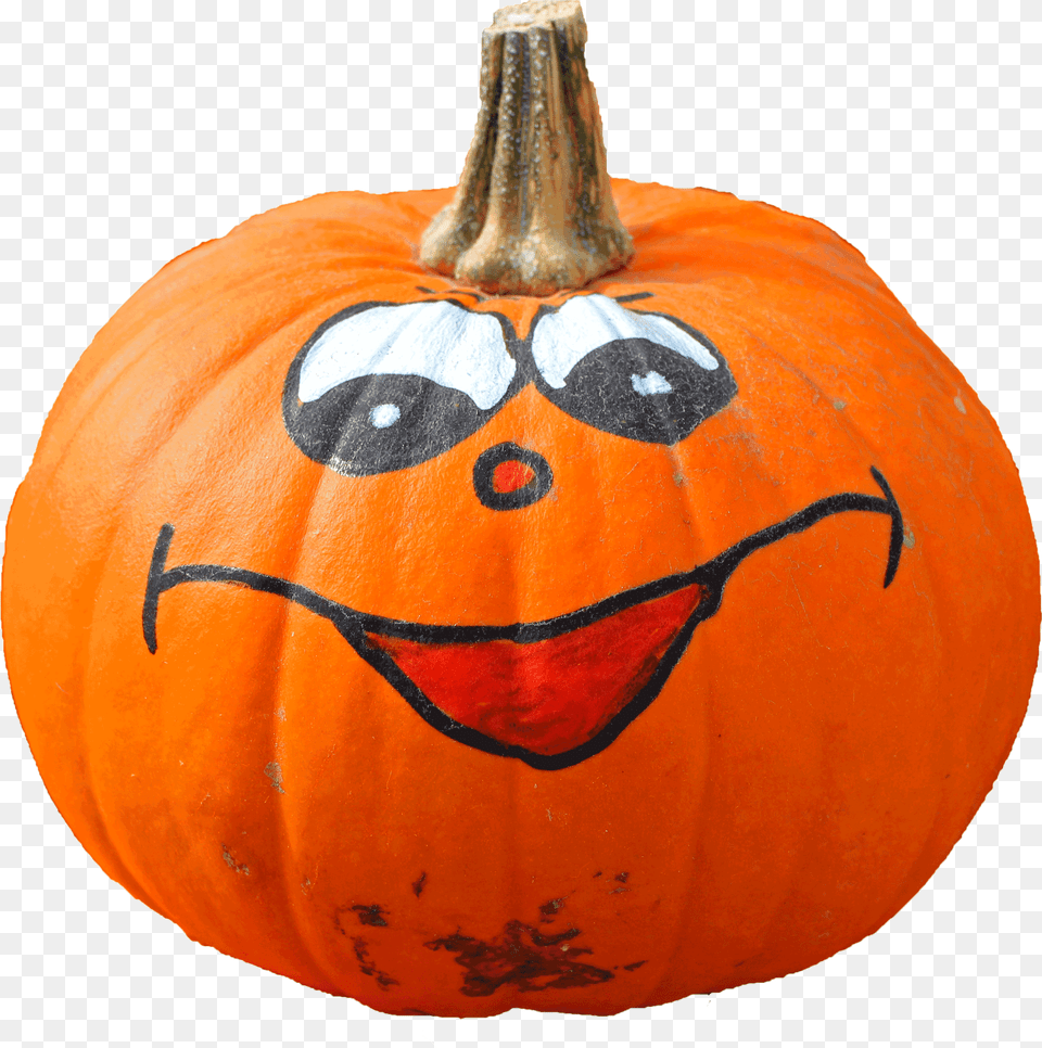 Halloween Pumpkin With A Funny Painted Face Easy Painted Pumpkin Faces, Food, Plant, Produce, Vegetable Free Transparent Png