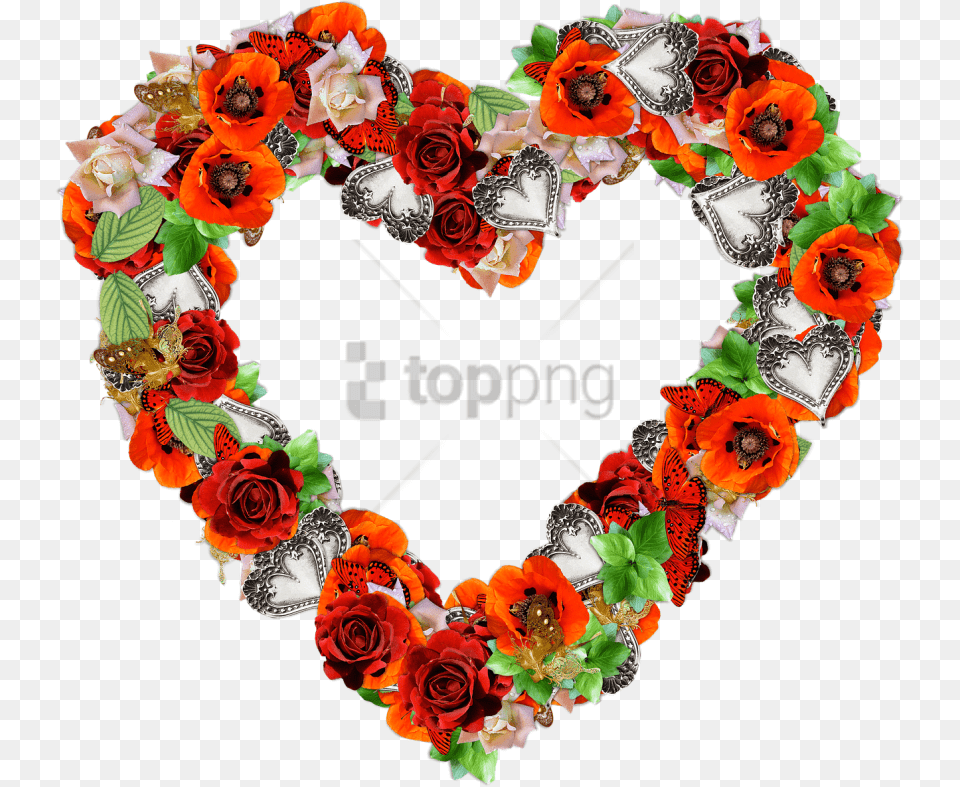 Heart Made Of Poppies And Roses Clip Art Valentines Day Hearts, Floral Design, Flower, Graphics, Pattern Free Png