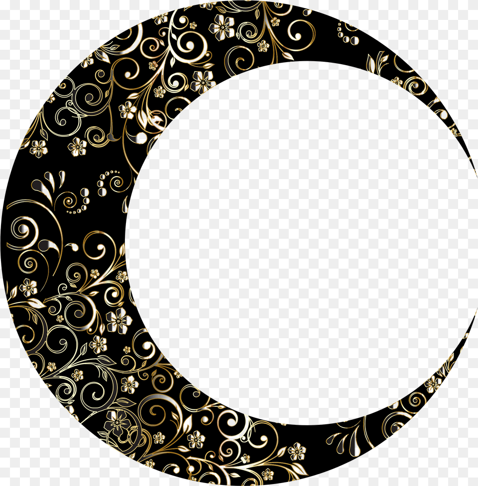 Icons Design Of Gold Floral Transparent Crescent Moon Art, Floral Design, Graphics, Pattern, Oval Free Png Download