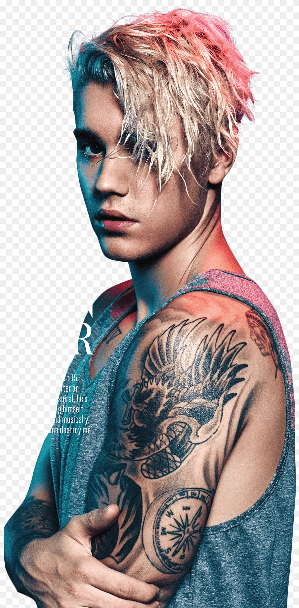 Free Justin Bieber Blue Red Light Transparent Justin Bieber Billboard Magazine, Person, Skin, Tattoo, Adult Png Image