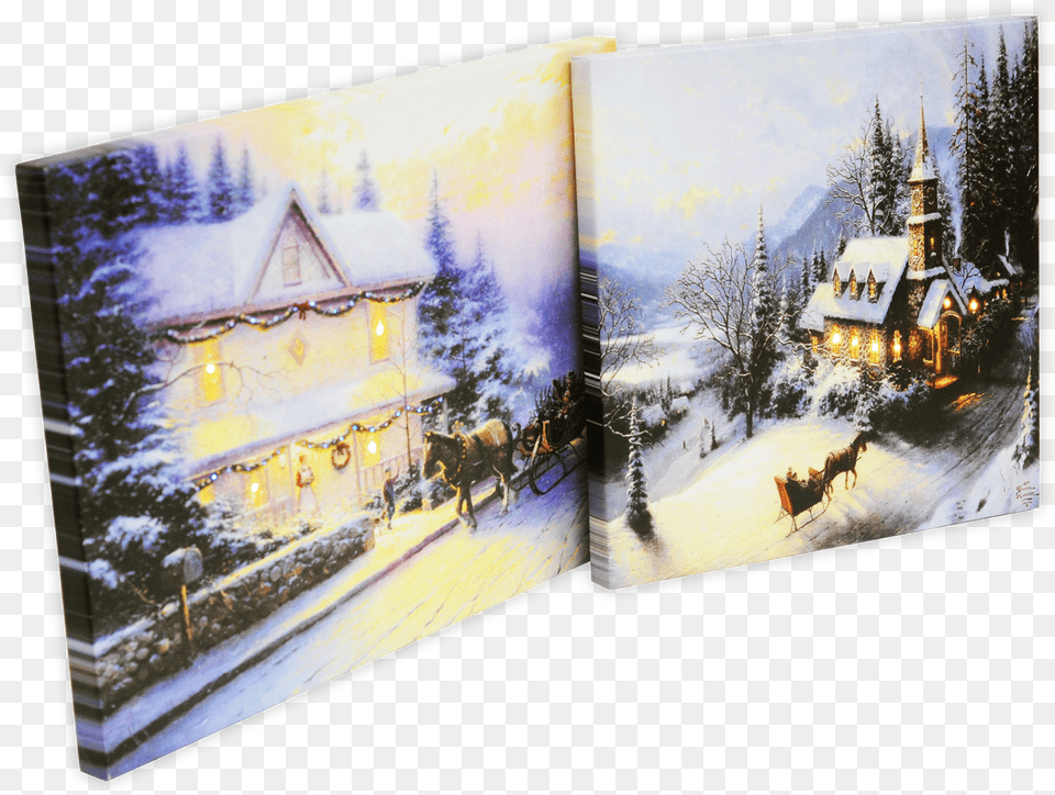 Led Lit Christmas Canvas With 40 Purchase Traditional Light Up Led Canvas House Amp Sleigh, Architecture, Building, Nature, Outdoors Free Png