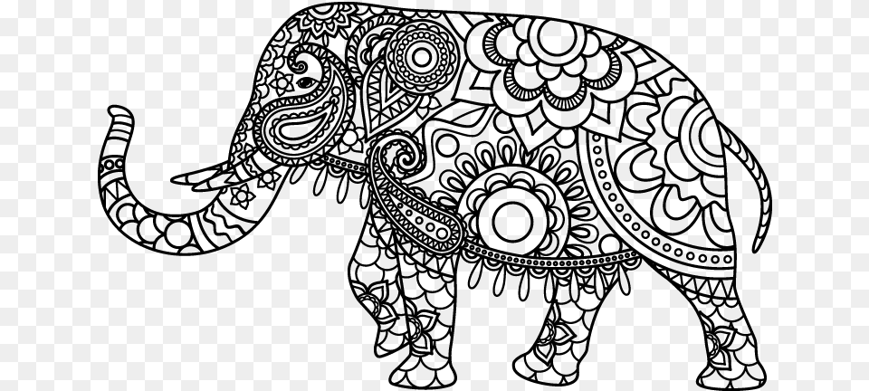 Mandala Elephant Coloring Pages, Nature, Night, Outdoors, Gray Free Png
