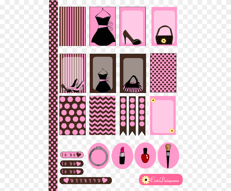 Printable Fashion Themed Stickers For Erin Pink Planner Theme Stickers, Accessories, Bag, Handbag, Purse Free Png
